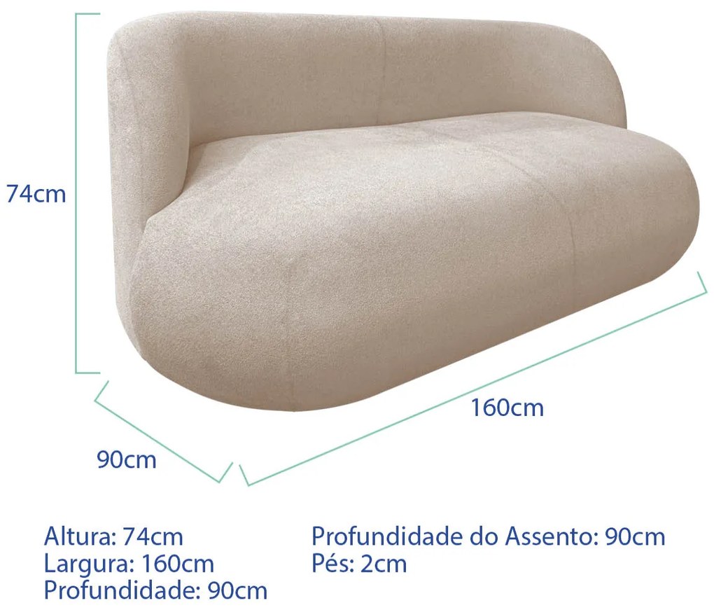 Sofá Nimbus 160cm Orgânico Luxo Sala Recepção 2 Lugares Linho