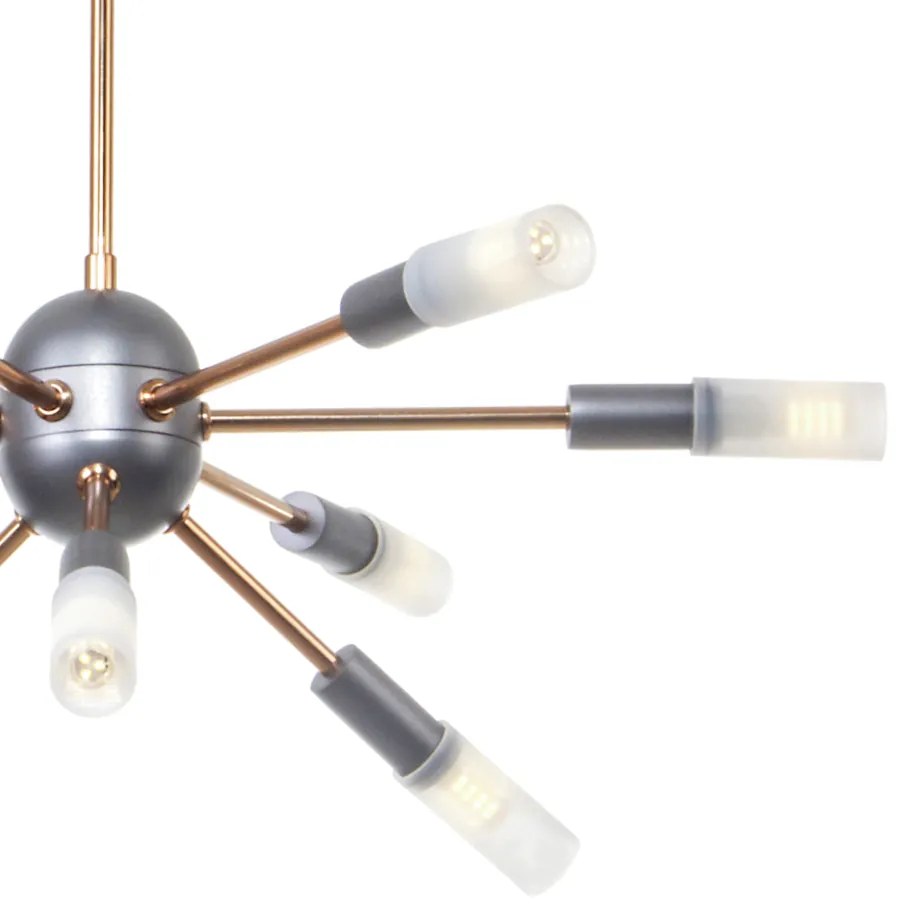 Pendente Flash 56X56X46Cm Sputnik Com Tubo Ponteira Acrílico Metal Alu... (ROSE FOSCO / COBRE BRILHO)