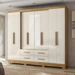 Guarda Roupa Casal 237cm Com Espelho Archi Freijó/Off Z17    - Mpozena