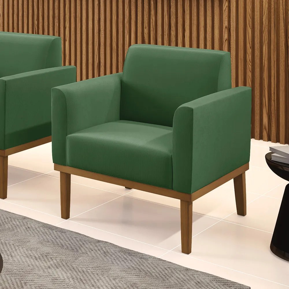 Poltrona Decorativa Isabella Pés Fixo em Madeira Castanho Suede Verde G19 - Gran Belo