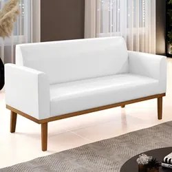 Sofá Namoradeira Base Madeira Castanho Maressa Sintético PU Branco - I