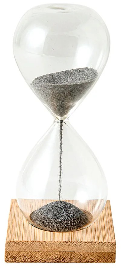 Ampulheta Magnética em Vidro com Base em Madeira Decorativa - 16cm