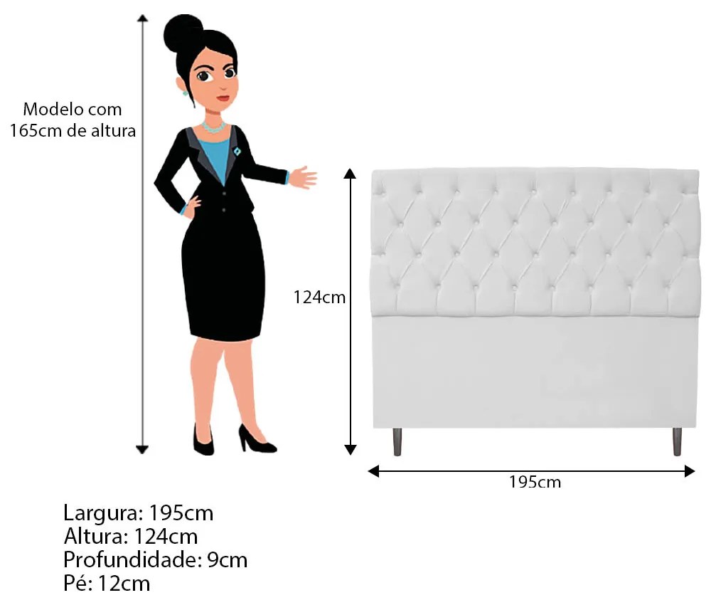 Cabeceira Estofada Liverpool 195 cm King Size Corano Branco - ADJ Decor