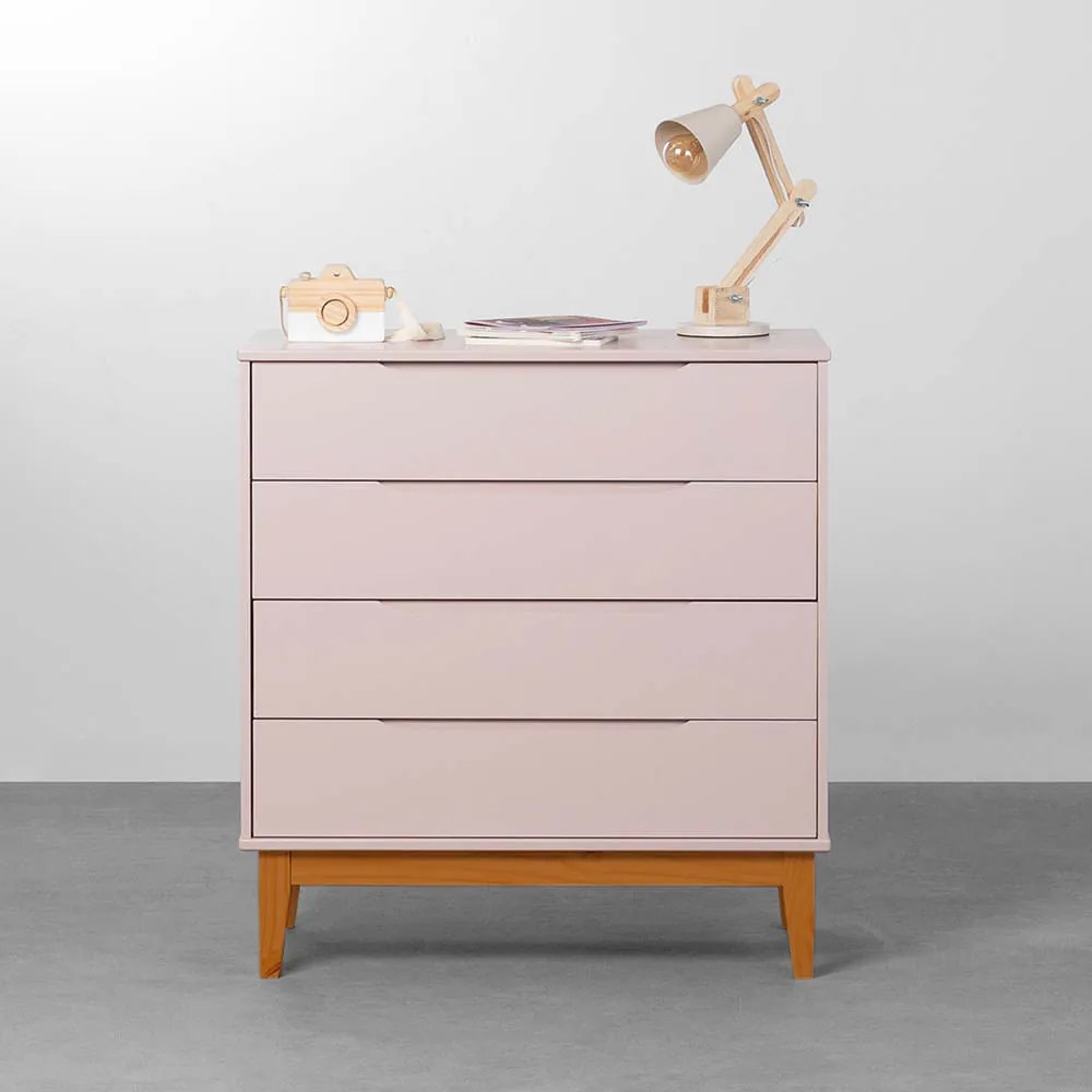 Cômoda Elfe 4 Gavetas com Pés Square Mel - Rosa Fosco