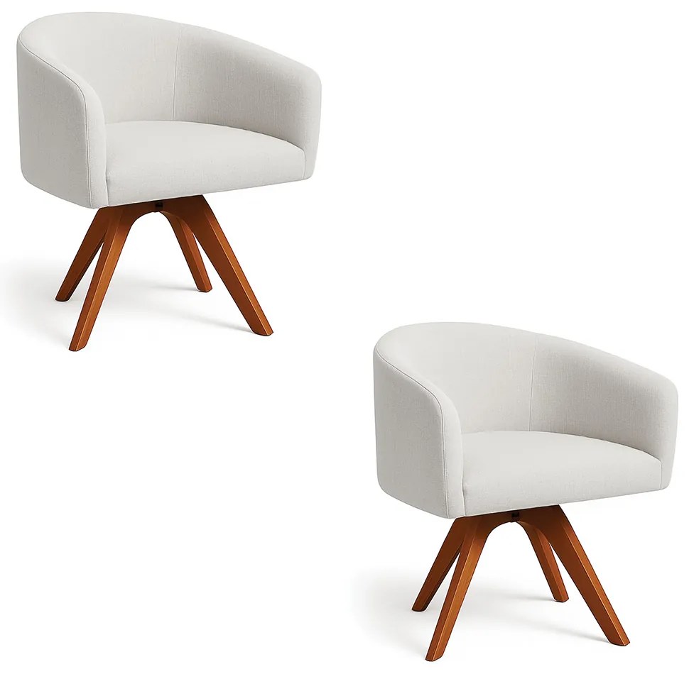 Poltrona Sala Base Giratória Madeira Kit 2 Arielle Linho D03 - D'Rossi - Cinza