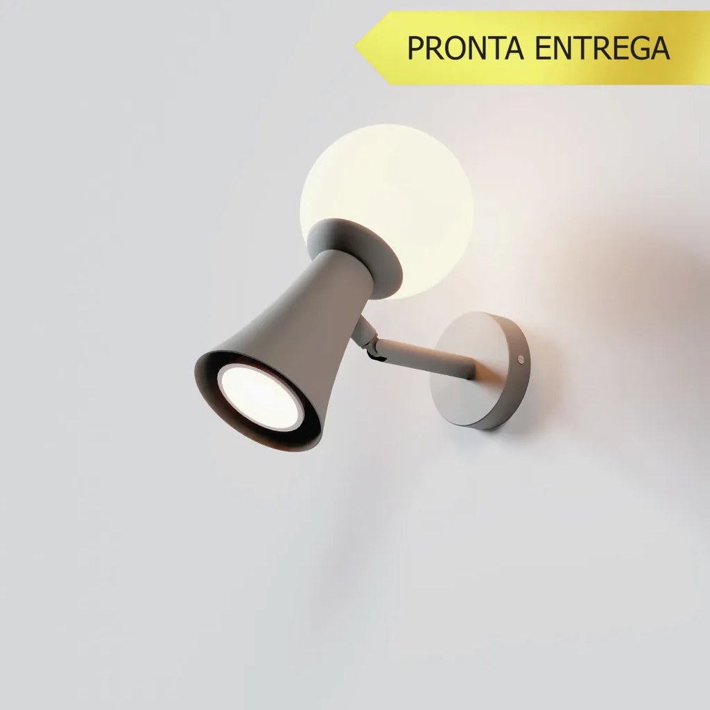 Arandela Cone 10X18,5X18,7 Aluminio E Globo Ø10Cm 01Xmr16 + 01Xg9 - Qi... (CINZA)