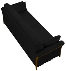 Sofá Living 3 Lugares 222cm Pés Madeira Roya Z32 Veludo Preto - Mpozen