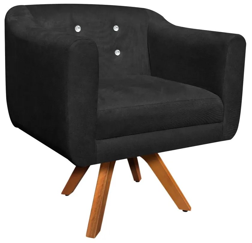 Kit 01 Namoradeira e 02 Poltronas Giratória Julia Suede com Strass Base Madeira MM30 D01 - D'Rossi - Preto