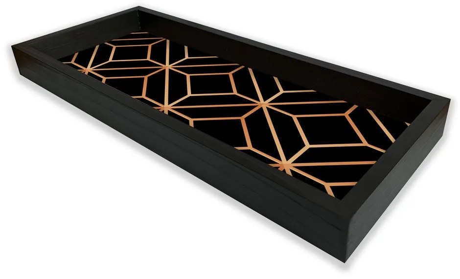 Bandeja Preta com Gravura Impermeável "Geometric Luxo" 34cm D05 - D'Rossi