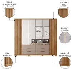 Guarda Roupa Casal Com 4 Espelhos 6 Portas Martin C01 Buriti/Fendi - M