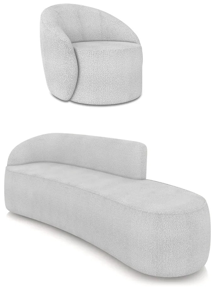 Sofá 4 Lugares Orgânico 220cm Morgan e Poltrona Lua Bouclê - Verde - Cinza