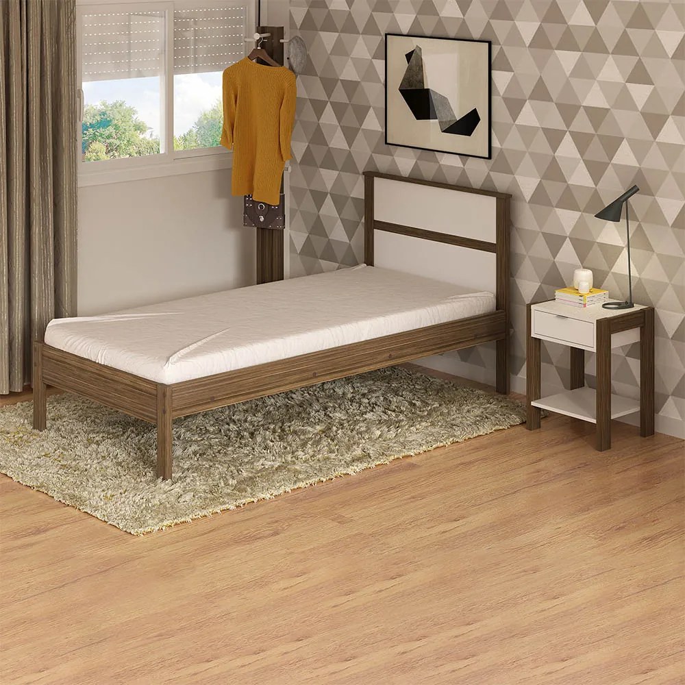 Cama de solteiro MDP CM8004 Nogal/Branco G69 - Gran Belo