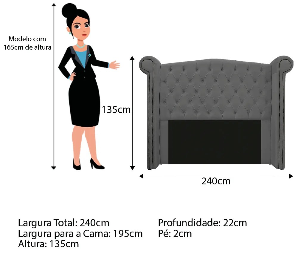 Kit Cabeceira e Calçadeira Veneza 195 cm King Size Suede Cinza - ADJ Decor