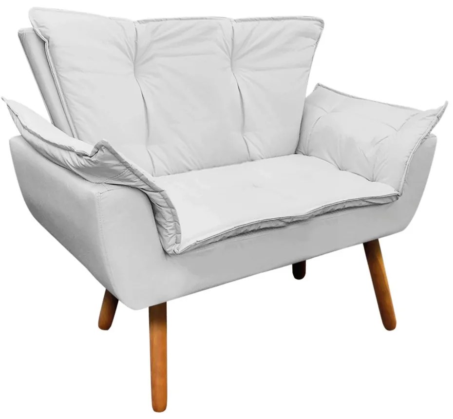 Namoradeira e 2 Poltronas Pé Palito Castanho Opala Corino D03 - D'Rossi - Branco