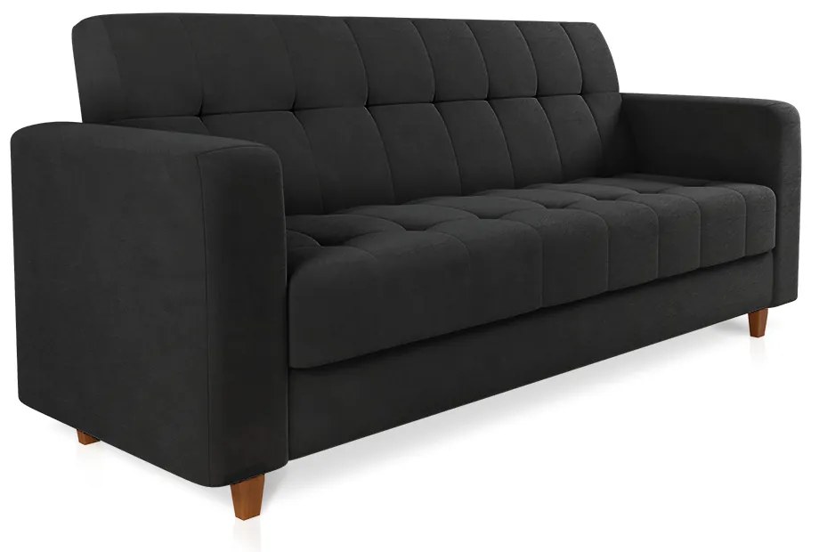 Sofá 03 Lugares Arezzo Suede Preto Pés Chanfrado Castanho - D'Rossi