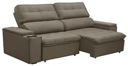 Sofá Retrátil Reclinável 3 Lugares 210cm Ginevra F05 Veludo Castor - M