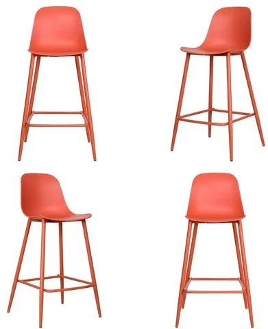 Kit 04 Banquetas Miami Alta Assento PP e Base Aço Terracota - 76246 Sun House