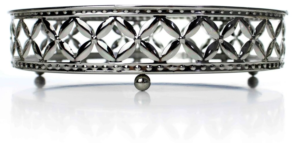 Bandeja Decorativa Redonda m Em Metal Prata Com Espelho 5x20 Cm - D'Rossi