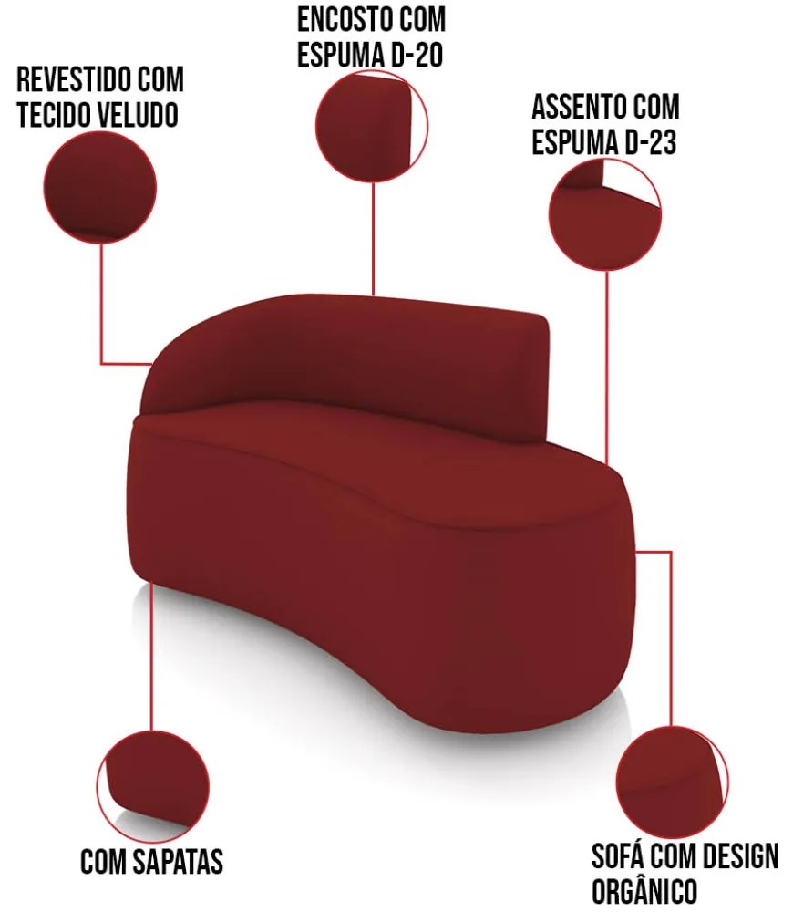 Sofá 2 Lugares Orgânico 140cm Morgan e Poltrona Lua Veludo D03 - D'Rossi - Marsala
