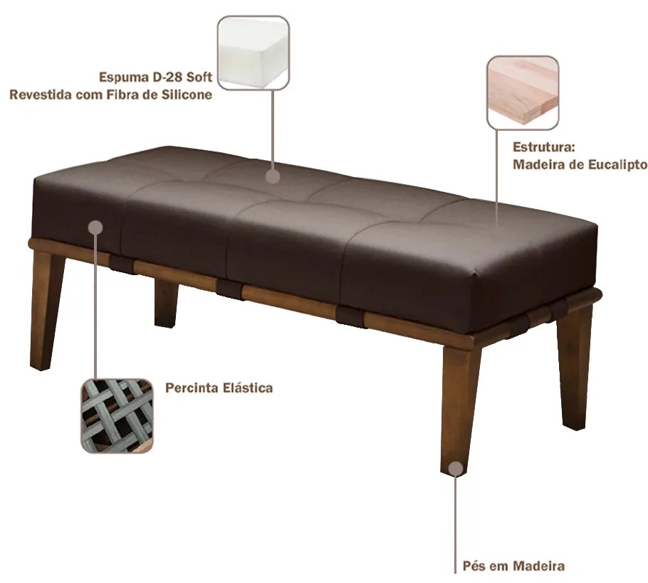 Puff Decorativo 100cm Martínez Linho Pés Madeira Marrom/Natural G62 - Gran Belo