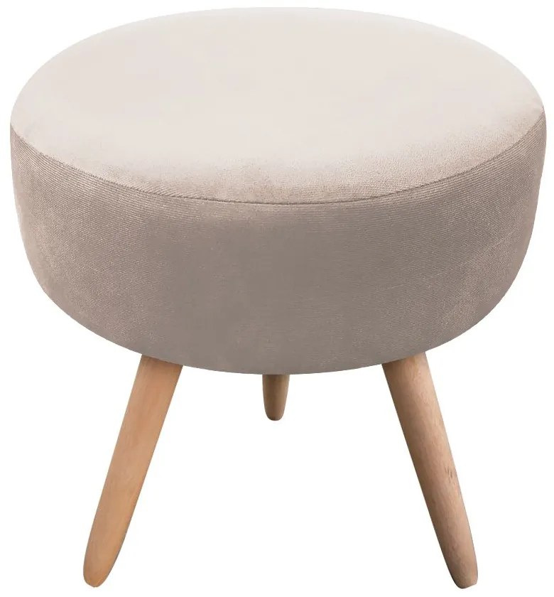 Puff Banqueta Berlim Redondo Suede Bege Pés Natural D'Rossi