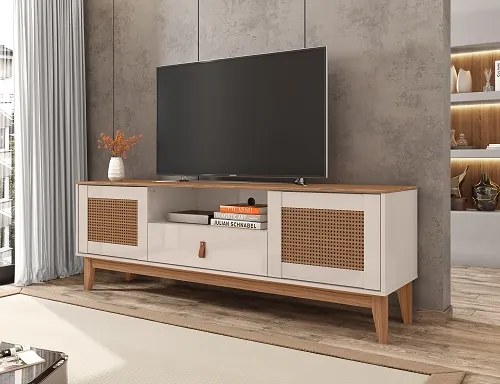 Rack Esmeralda 1.60 Off White/Noce - Casa D Móveis