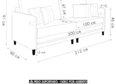 Sofá 3 Lugares Living 212cm Pé Madeira Zoe Boucle Pistache Z08 - Mpoze