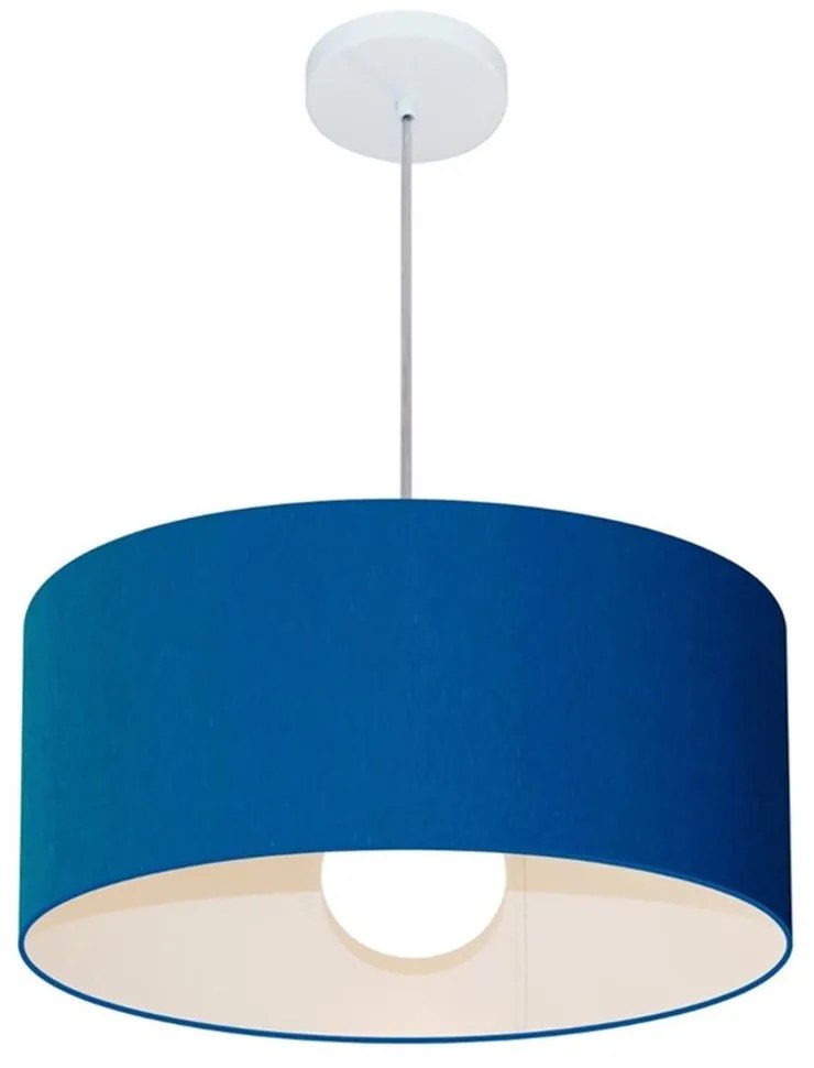 Lustre Pendente Cilíndrico 4052 Cúpula em Tecido 50x21cm Azul Marinho - Bivolt
