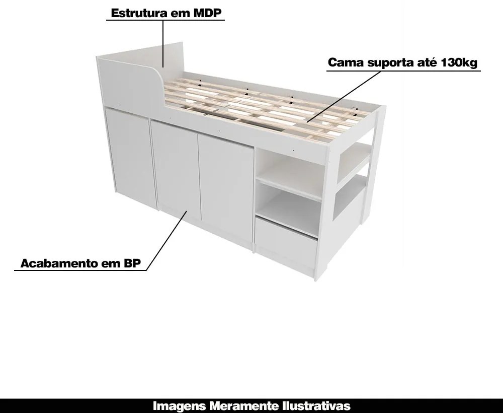 Cama Infantil Juvenil Multifuncional CM8021 MDP Branco G69 - Gran Belo