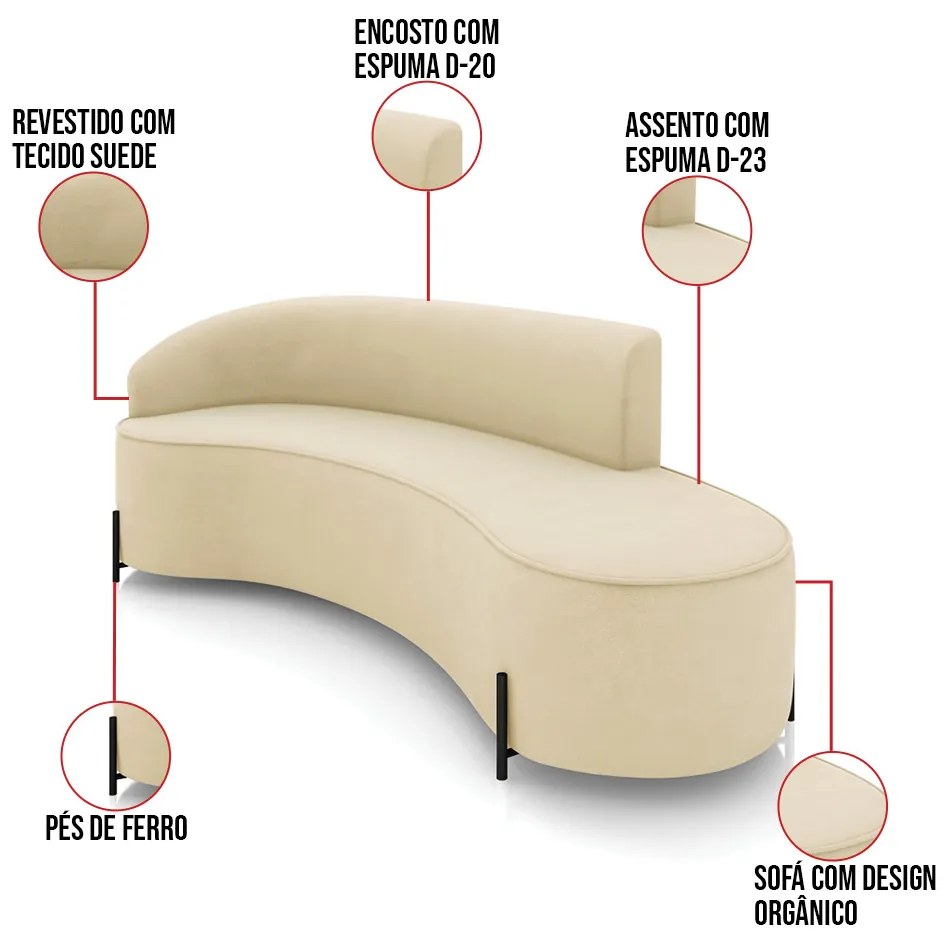 Sofá 4 Lugares Orgânico 220cm Pé Ferro Preto Morgan Suede D03 - D'Rossi - Bege