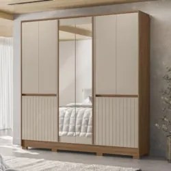 Guarda Roupa Casal 216cm Com Espelho Freeze Carvalho/Fendi Z17 - Mpoze