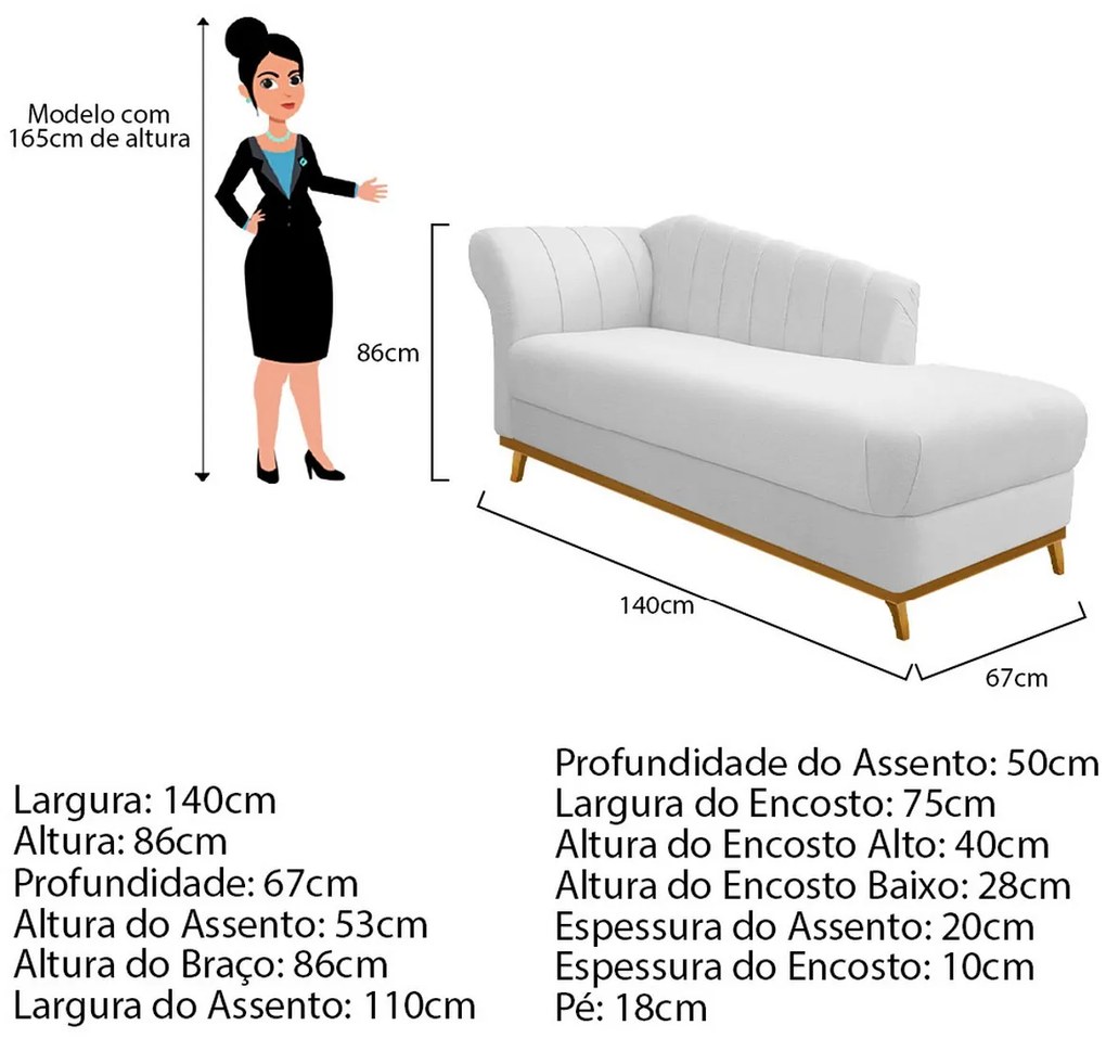 Recamier Vanessa 140cm Lado Esquerdo Corano Branco - ADJ Decor