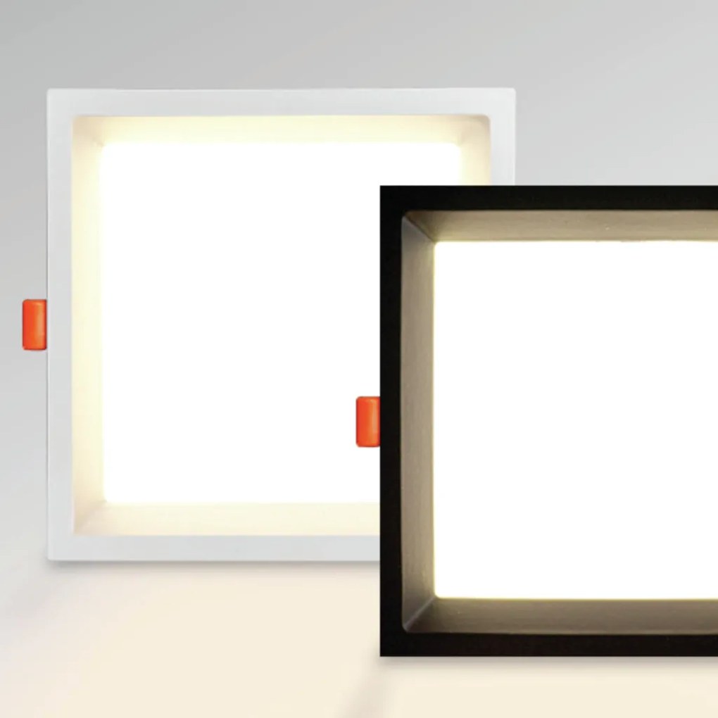 Embutido Quadrado Recuado 22,5X22,5Cm Led 22W 3000K Bivolt - Preto / D...