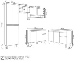 Cozinha Compacta Vanessa e Balcão Gabinete Sem Tampo Tatiane 120cm Pre