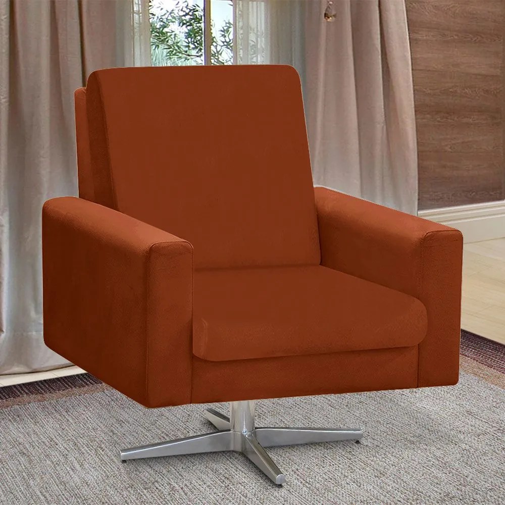 Poltrona Giratória Beatriz Suede Terra Base Estrela Cromado D'Rossi