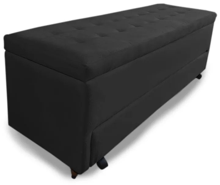 Calçadeira Baú com Sapateira Solteiro 90cm Paris Suede Preto - Sheep Estofados - Preto