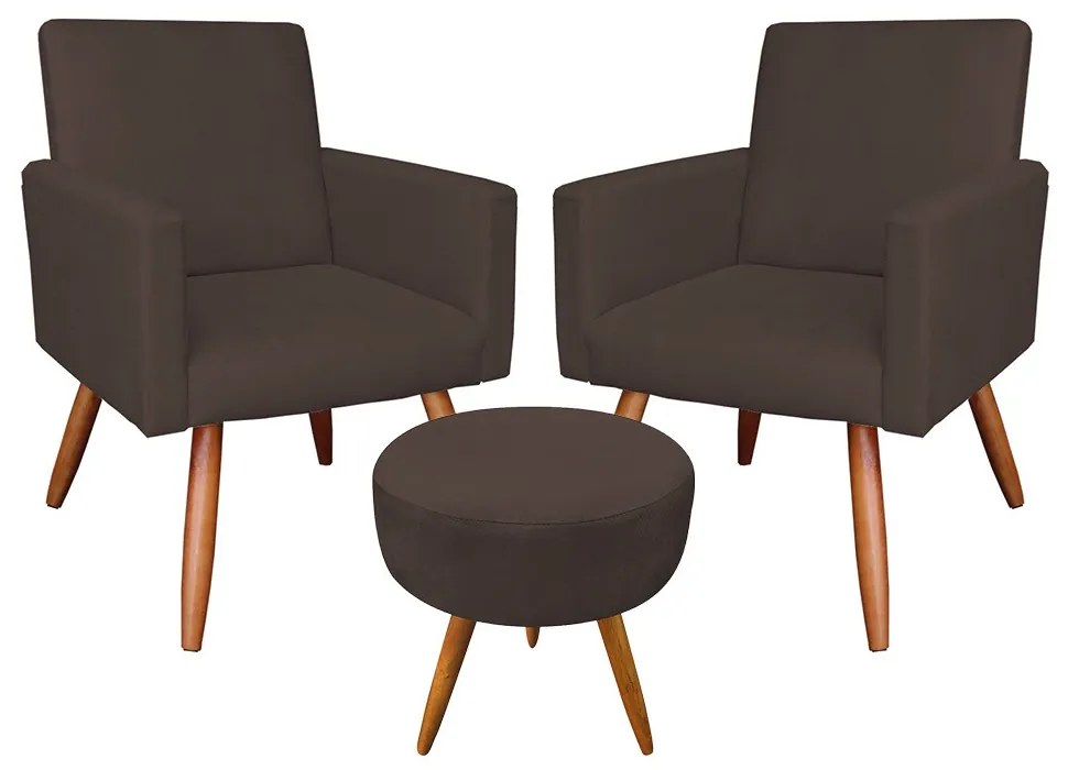 KIT 02 POLTRONAS COM 01 PUFF LARISSA SUE - Marrom
