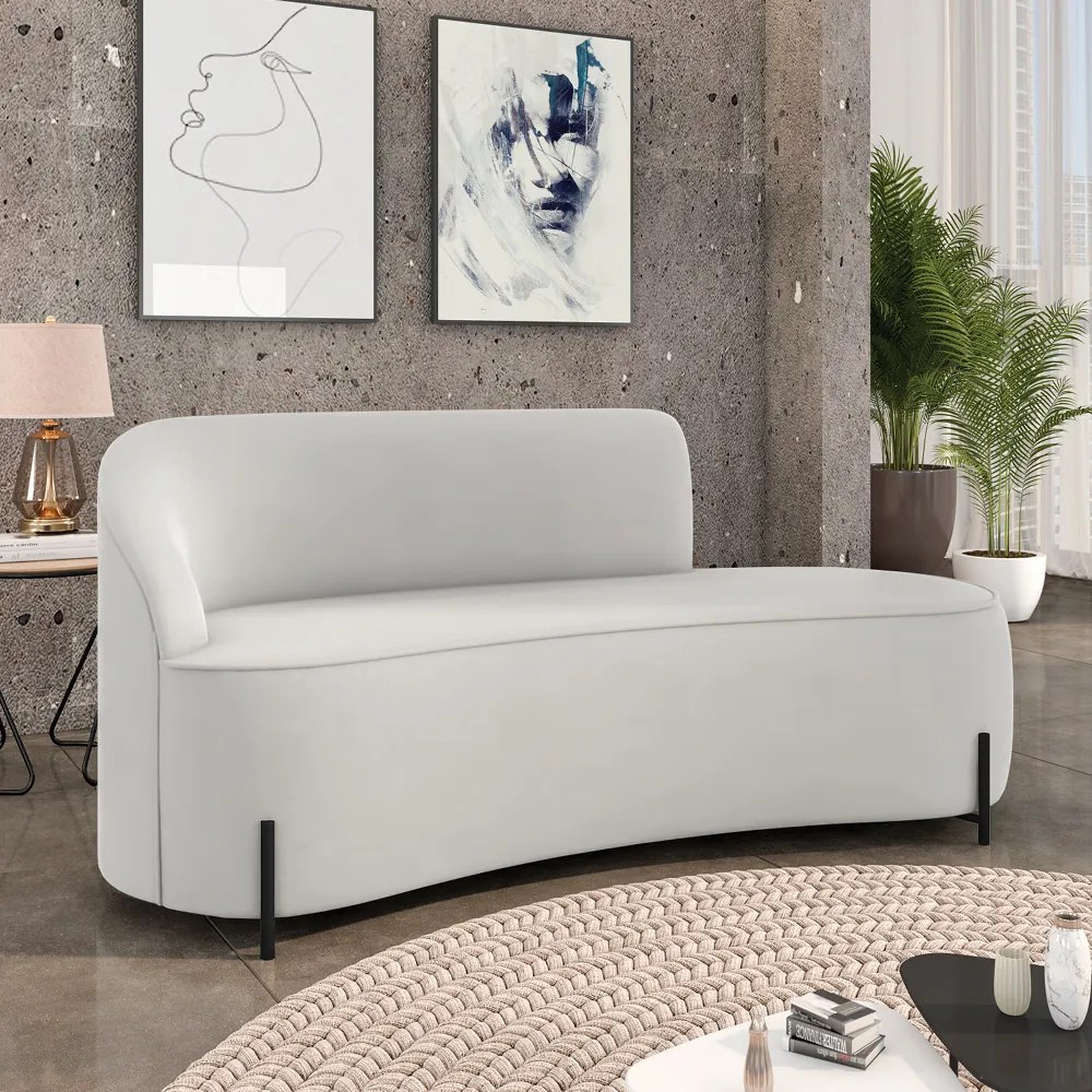 Sofá 3 Lugares Orgânico 180cm Pé Ferro Preto Morgan Veludo D03 - D'Rossi - Cinza