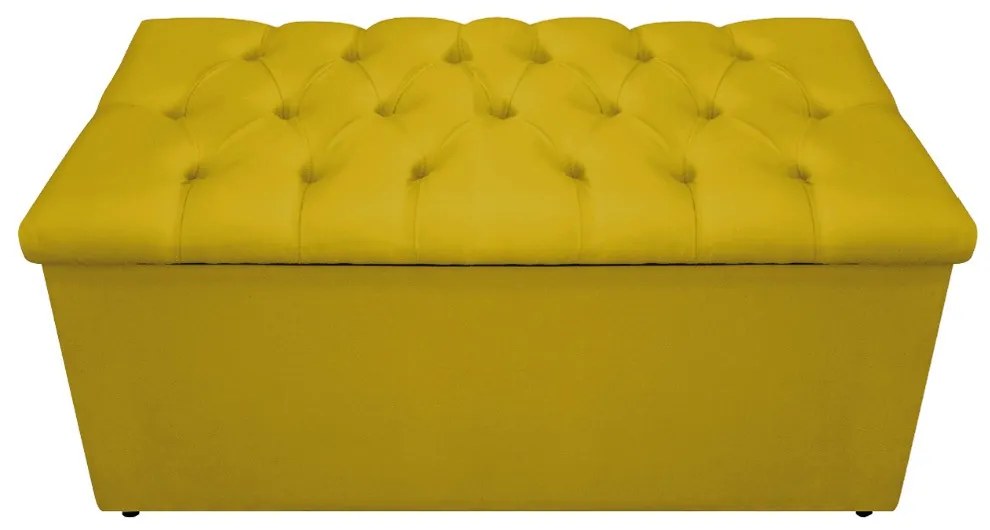 Recamier Baú Estofada Mel 90 cm Solteiro Com Capitonê  Suede Amarelo - ADJ Decor