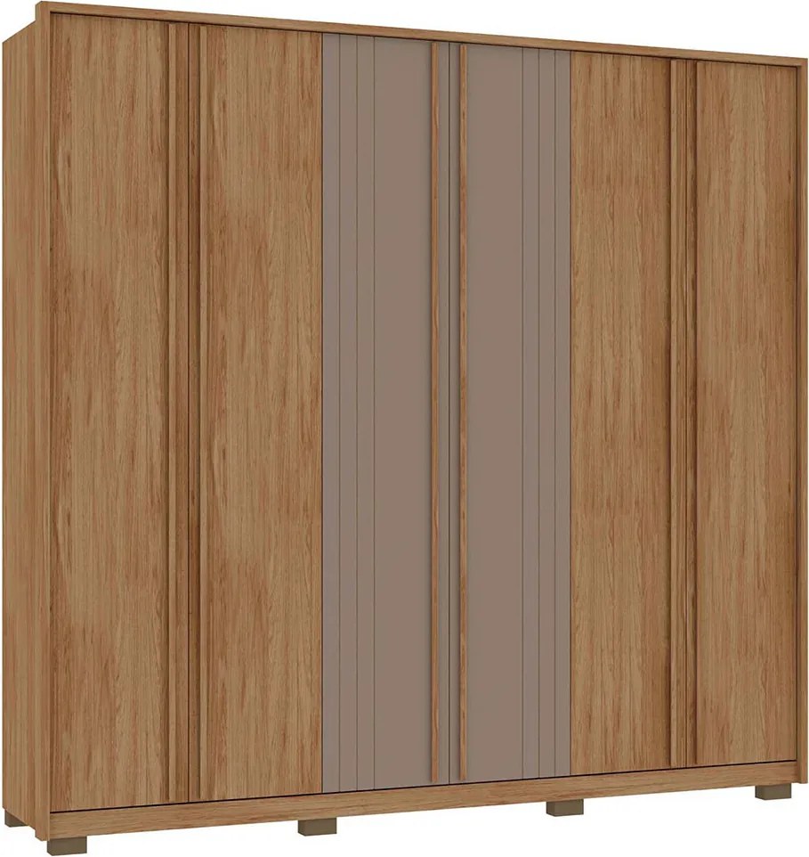 Guarda Roupa Casal Nilus 250cm com 6 Portas 4 Gavetas Ripado MDP Buriti/Fendi G11 - Gran Belo