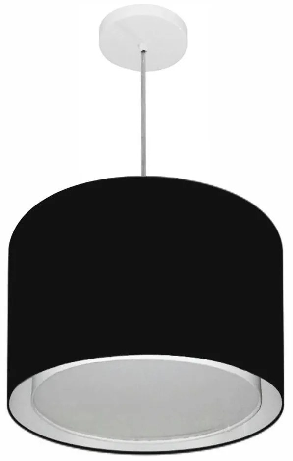 Lustre Pendente Cilíndrico Duplo Md-4292 Cúpula em Tecido 40x30cm Preto - Bivolt
