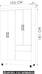 Guarda Roupa Solteiro 103cm Com 4 Portas Mayra Nature/Champanhe V02 -