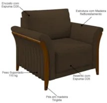 Kit Sofá Living 3 Lugares e Poltrona 102cm Pés Madeira Roya Z32 Veludo