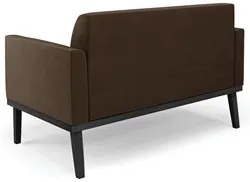 Sofá Namoradeira e 1 Poltrona Base Madeira Preto Maressa Suede Marrom