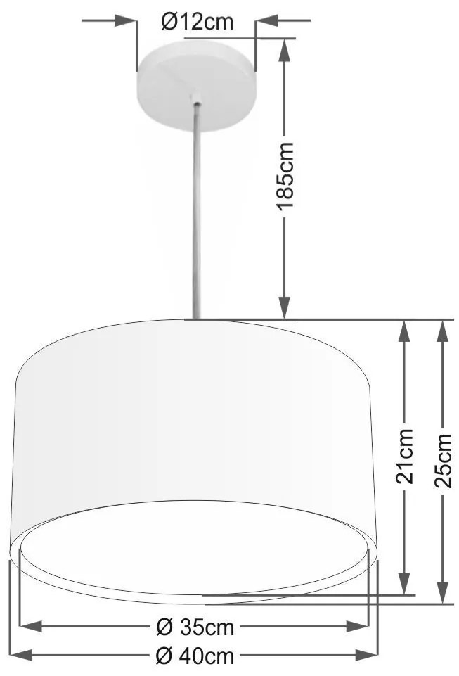 Lustre Pendente Cilíndrico Duplo Md-4290 Cúpula em Tecido 40x25cm Algodão Crú - Bivolt