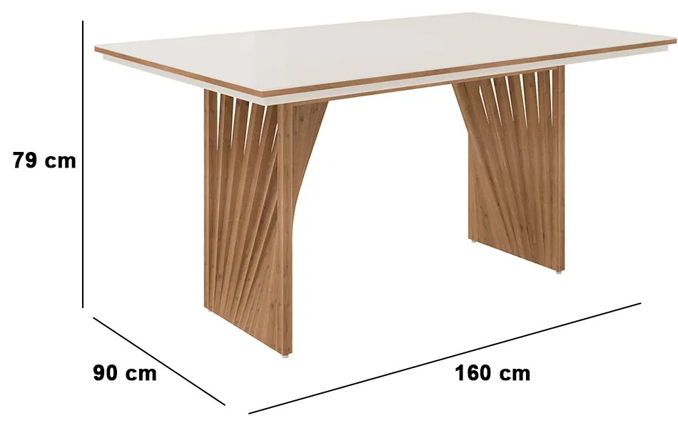 Mesa de Jantar Anny 160x90 Cm Off White Com Base de Madeira Mel - D'Rossi