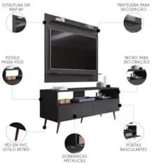 Painel para TV 50 Pol Senna e Rack Bancada 136cm Versa Z34 Preto - Mpo