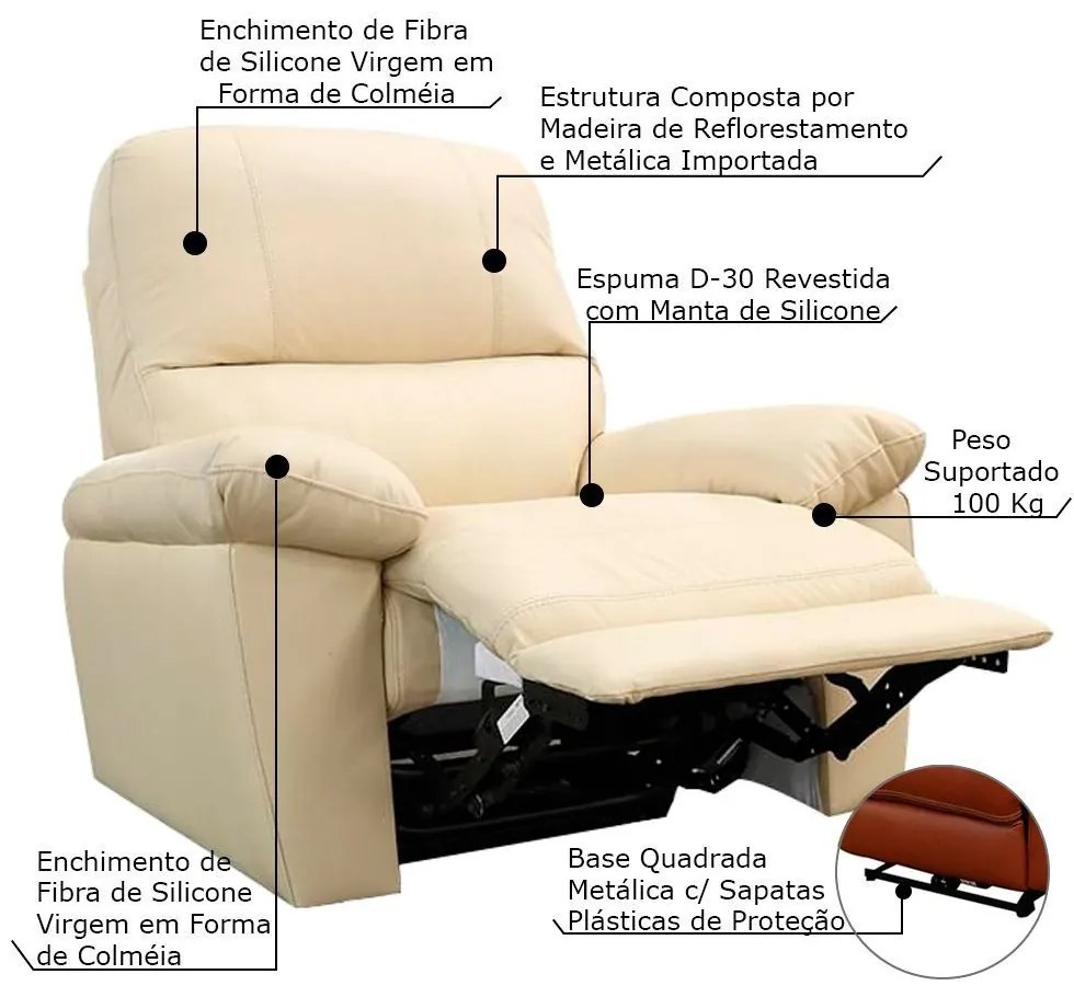 Poltrona do Papai Reclinável Elétrica Armênia Power Touch Couro Bege G40 - Gran Belo