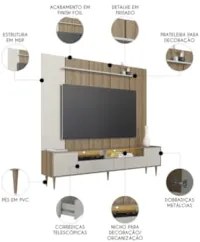 Estante Painel TV 75 Pol com LED 200cm Bianco Mel/Arenas A05 - Mpozena