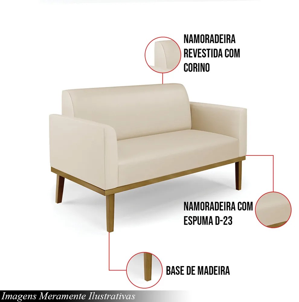 Poltrona Namoradeira Decorativa Isabella Pés Fixo em Madeira Castanho PU Bege G19 - Gran Belo